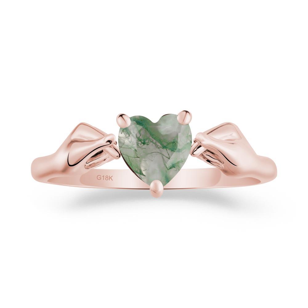 Heart Shaped Moss Agate Ring with Finger Heart - LUO Jewelry #metal_18k rose gold
