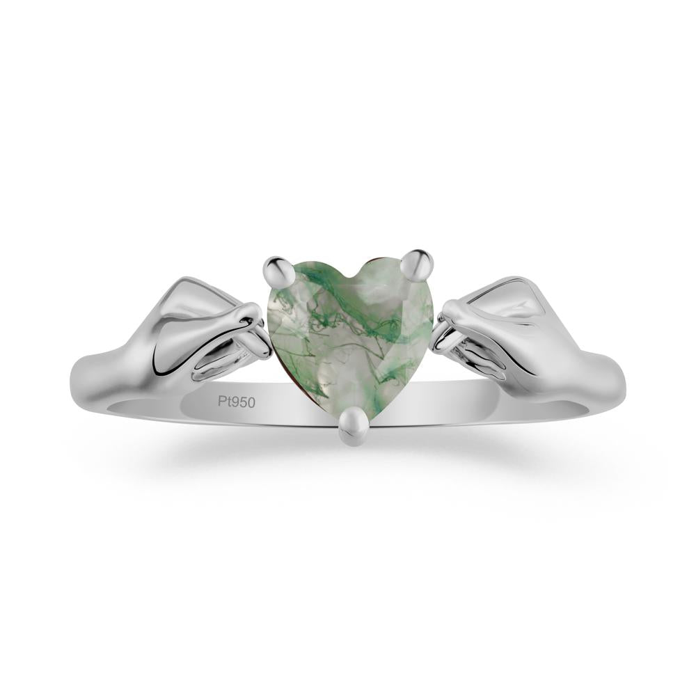 Heart Shaped Moss Agate Ring with Finger Heart - LUO Jewelry #metal_platinum