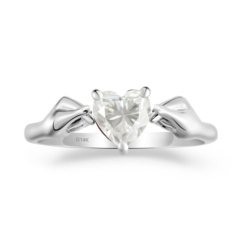Heart Shaped Moissanite Ring with Finger Heart - LUO Jewelry #metal_14k white gold