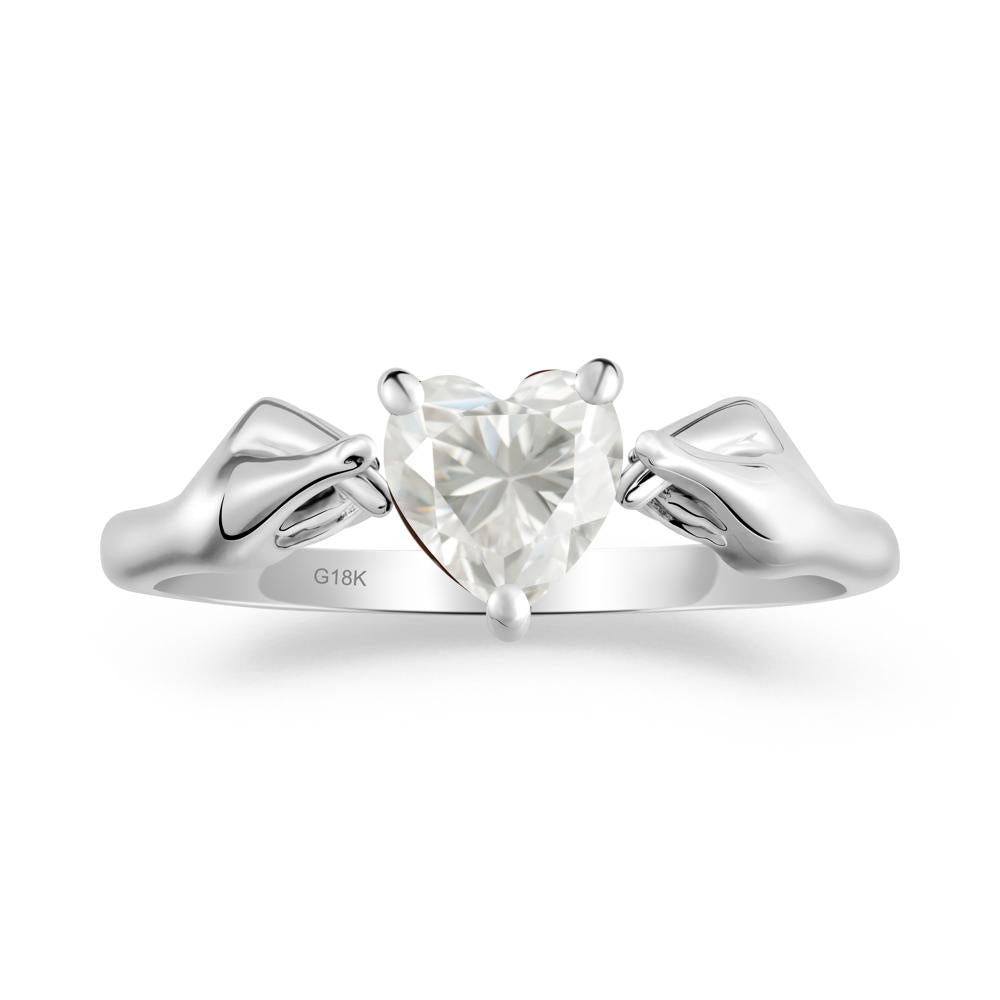 Heart Shaped Moissanite Ring with Finger Heart - LUO Jewelry #metal_18k white gold
