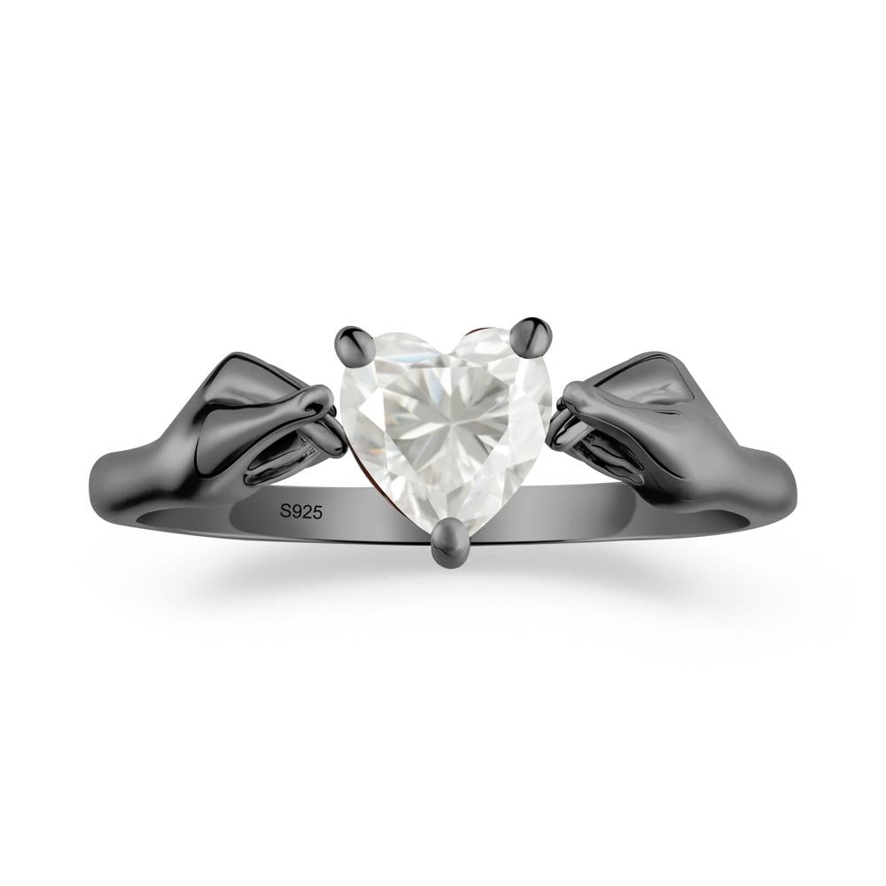 Heart Shaped Moissanite Ring with Finger Heart - LUO Jewelry #metal_black finish sterling silver