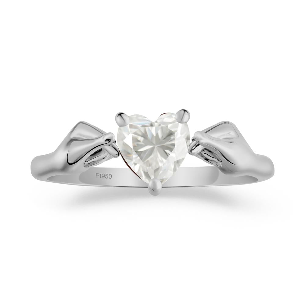 Heart Shaped Moissanite Ring with Finger Heart - LUO Jewelry #metal_platinum