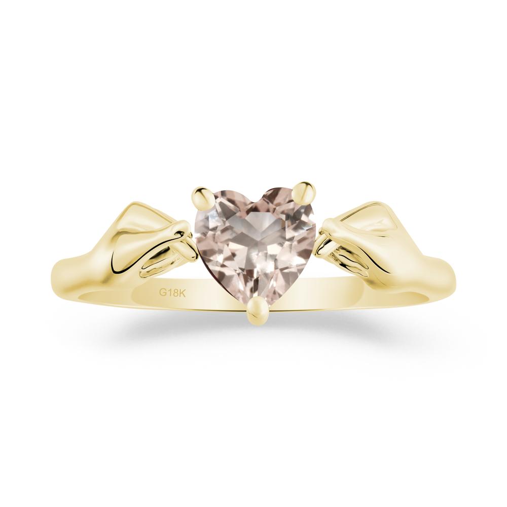 Heart Shaped Morganite Ring with Finger Heart - LUO Jewelry #metal_18k yellow gold
