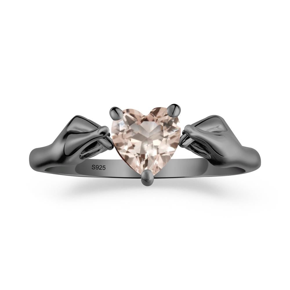 Heart Shaped Morganite Ring with Finger Heart - LUO Jewelry #metal_black finish sterling silver