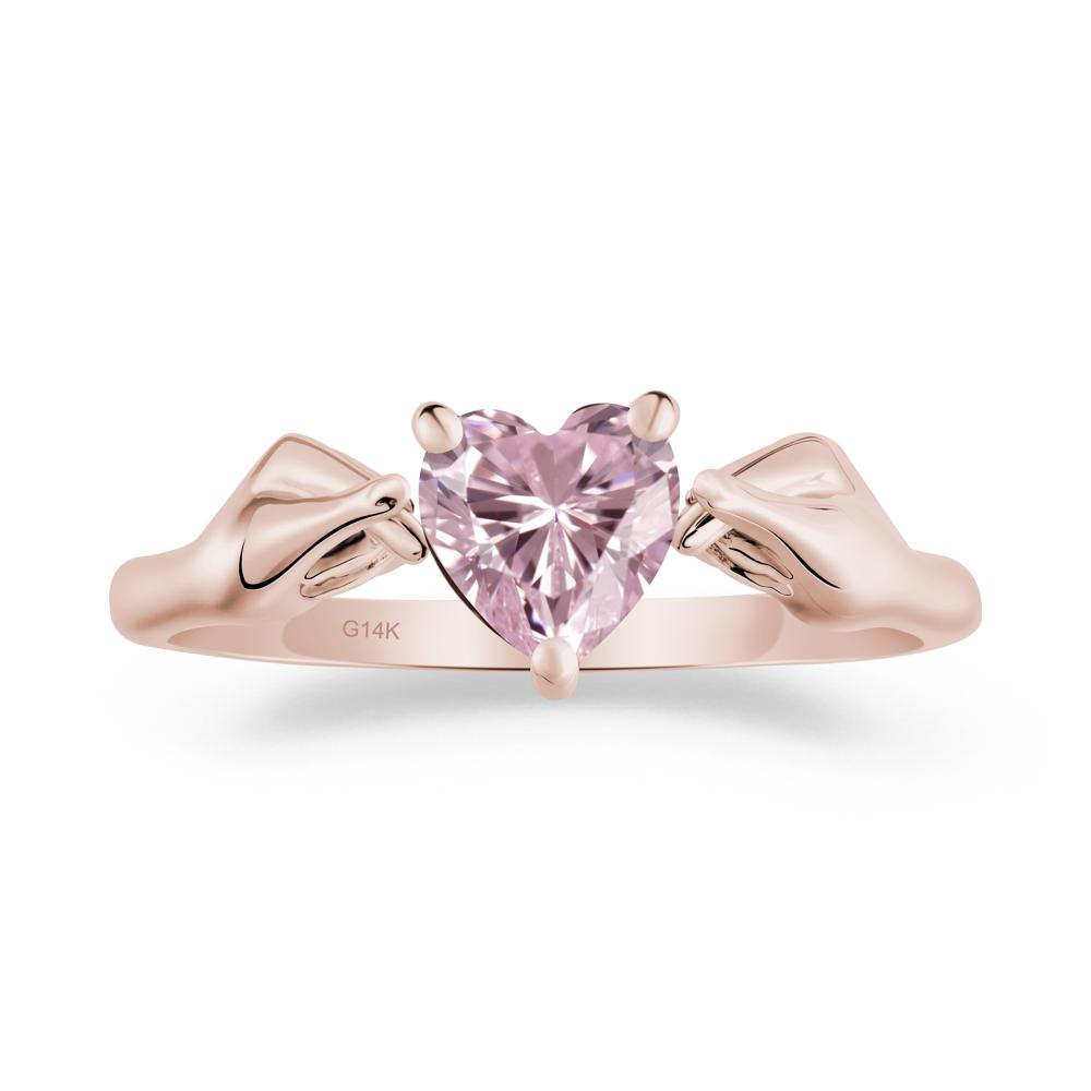 Finger Heart Pink Cubic Zirconia Solitaire Ring - LUO Jewelry #metal_14k rose gold
