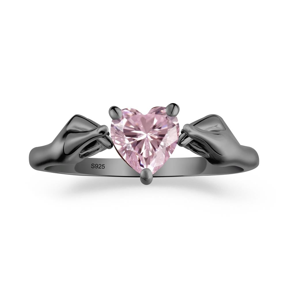 Finger Heart Pink Cubic Zirconia Solitaire Ring - LUO Jewelry #metal_black finish sterling silver