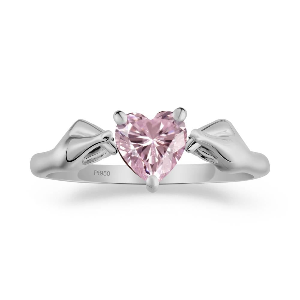 Finger Heart Pink Cubic Zirconia Solitaire Ring - LUO Jewelry #metal_platinum