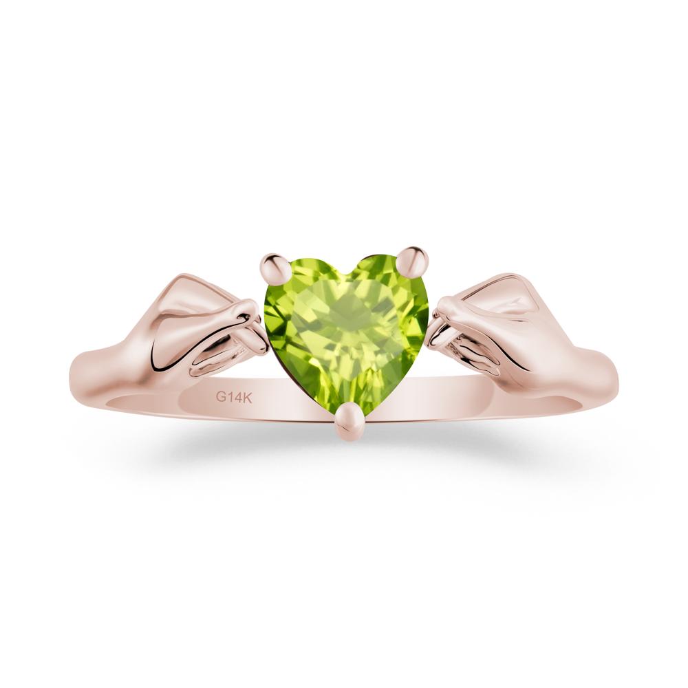 Heart Shaped Peridot Ring with Finger Heart - LUO Jewelry #metal_14k rose gold