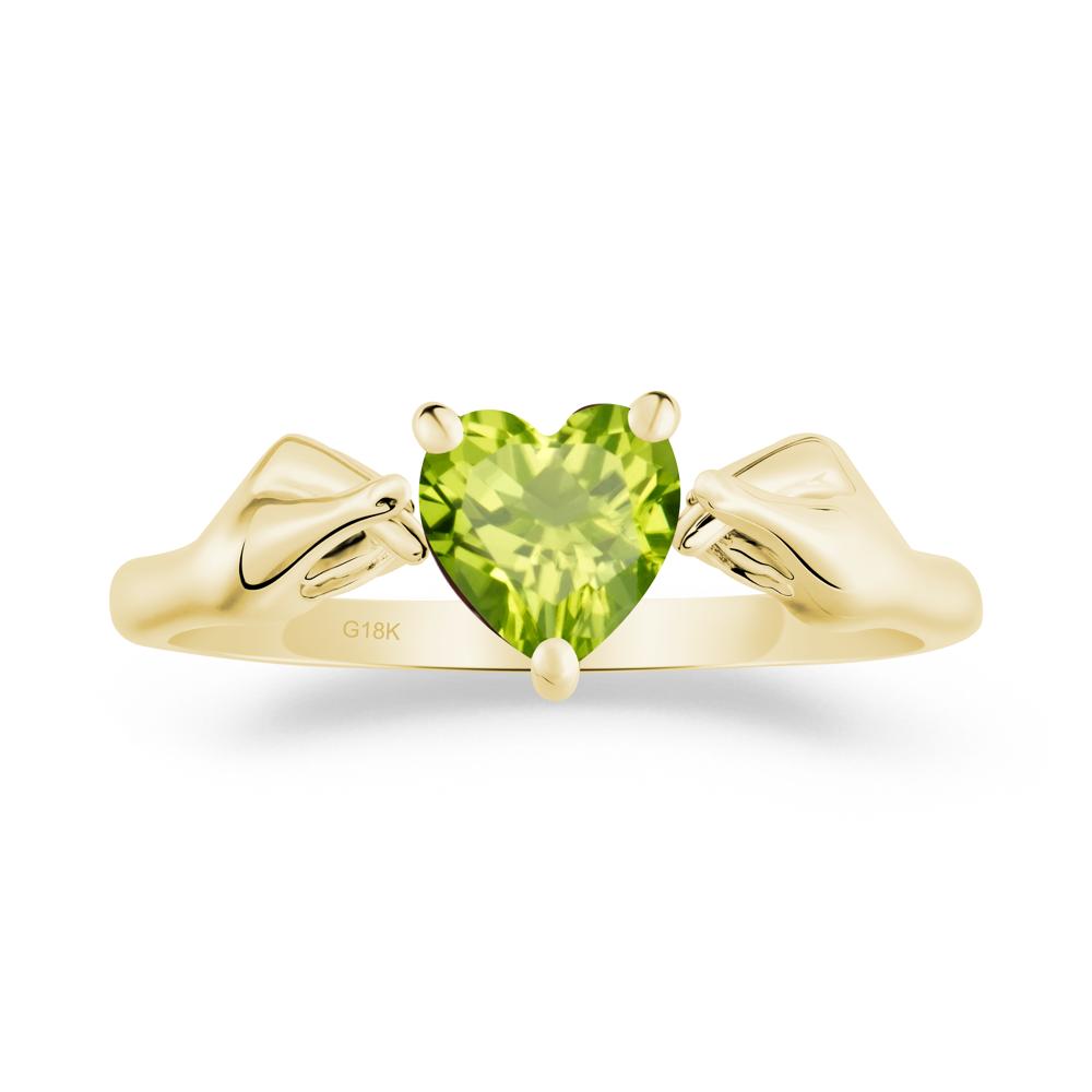Heart Shaped Peridot Ring with Finger Heart - LUO Jewelry #metal_18k yellow gold