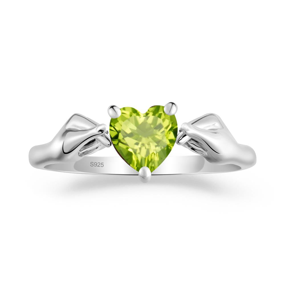 Heart Shaped Peridot Ring with Finger Heart - LUO Jewelry #metal_sterling silver