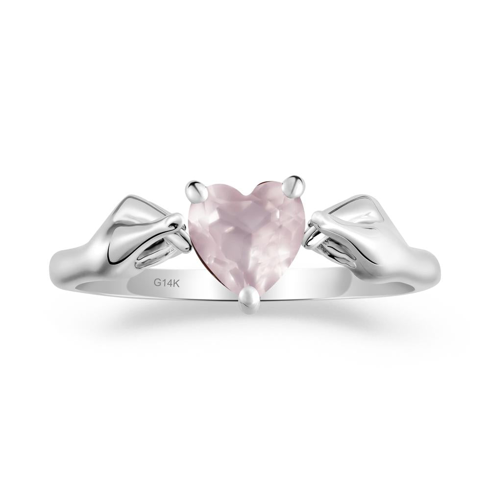 Finger Heart Rose Quartz Solitaire Ring - LUO Jewelry #metal_14k white gold