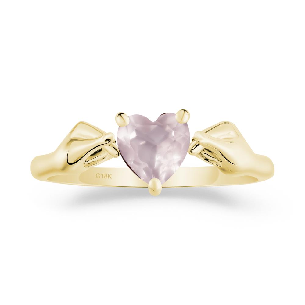 Finger Heart Rose Quartz Solitaire Ring - LUO Jewelry #metal_18k yellow gold