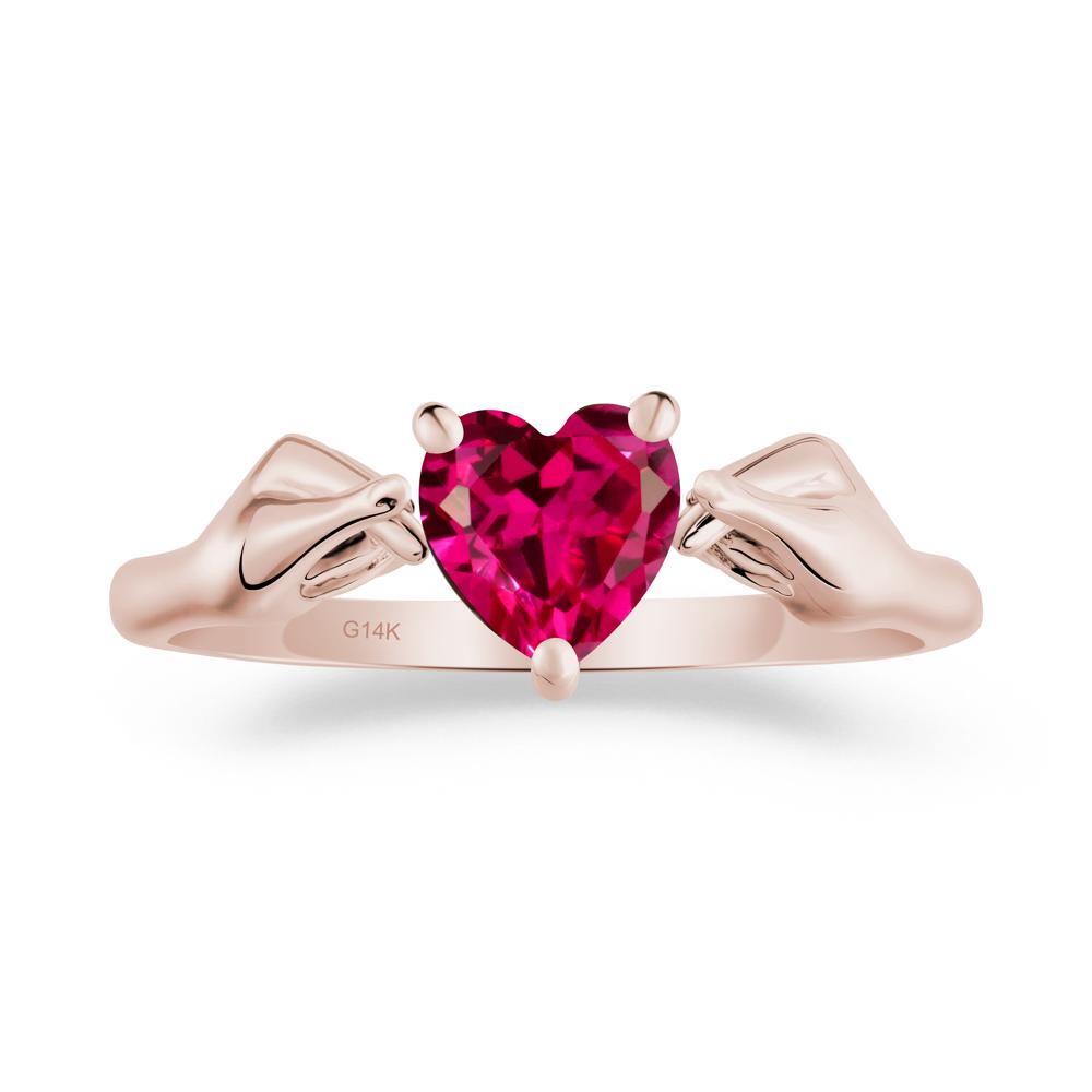 Finger Heart Ruby Solitaire Ring - LUO Jewelry #metal_14k rose gold