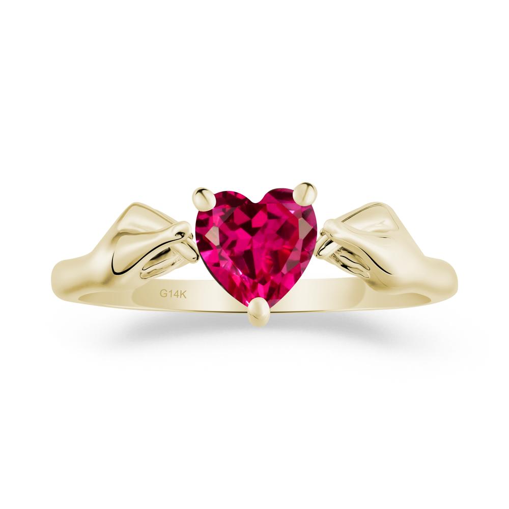 Finger Heart Ruby Solitaire Ring - LUO Jewelry #metal_14k yellow gold
