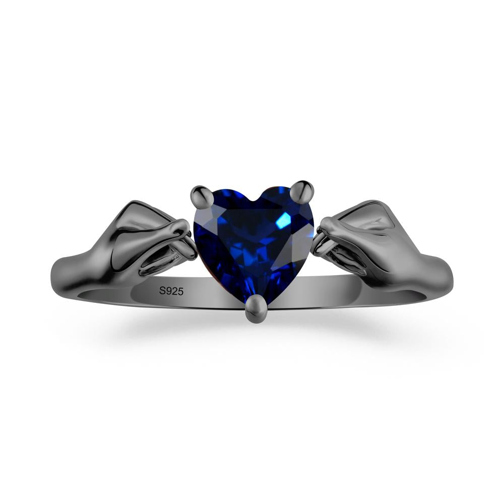 Finger Heart Sapphire Solitaire Ring - LUO Jewelry #metal_black finish sterling silver