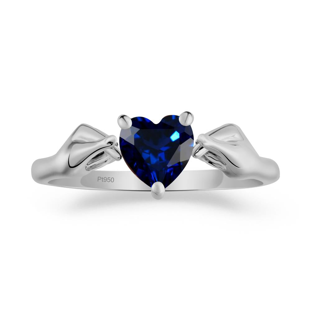 Finger Heart Sapphire Solitaire Ring - LUO Jewelry #metal_platinum