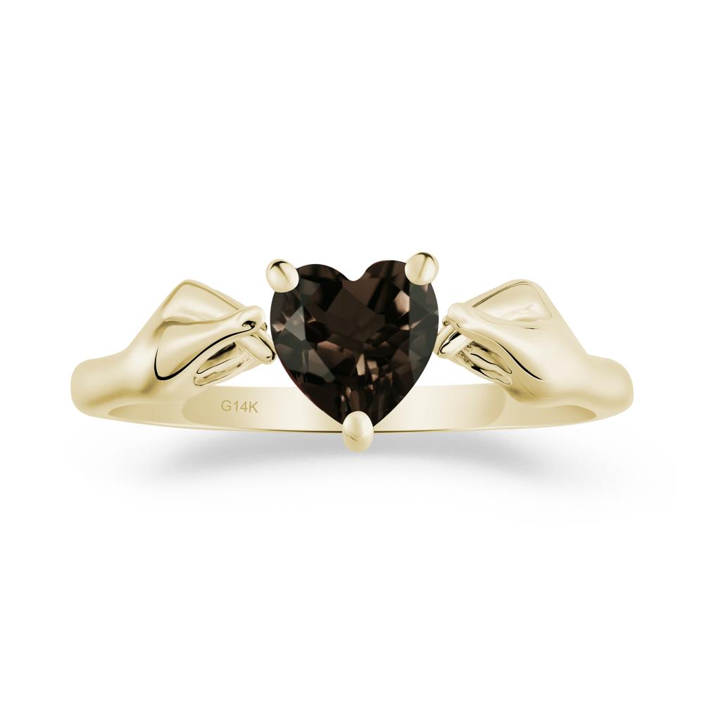 Heart Shaped Smoky Quartz Ring with Finger Heart - LUO Jewelry #metal_14k yellow gold