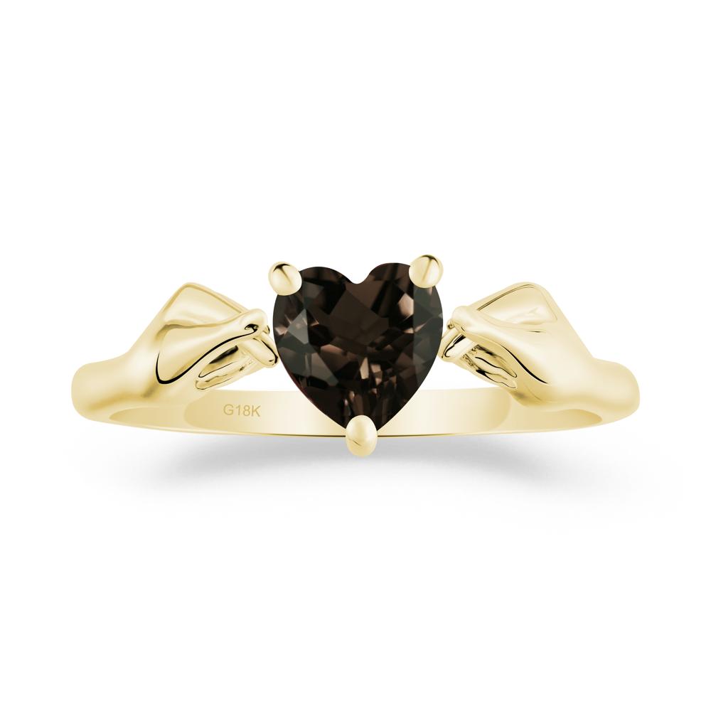 Heart Shaped Smoky Quartz Ring with Finger Heart - LUO Jewelry #metal_18k yellow gold