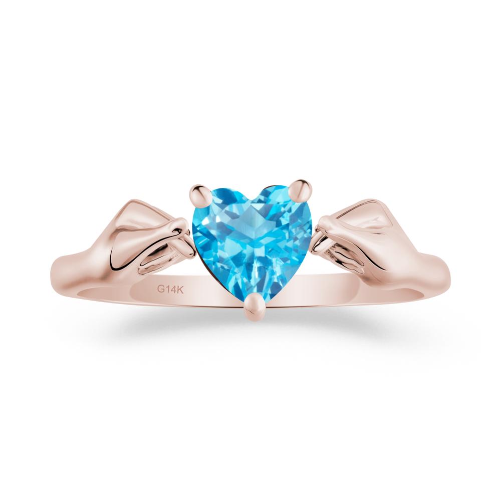 Heart Shaped Swiss Blue Topaz Ring with Finger Heart - LUO Jewelry #metal_14k rose gold
