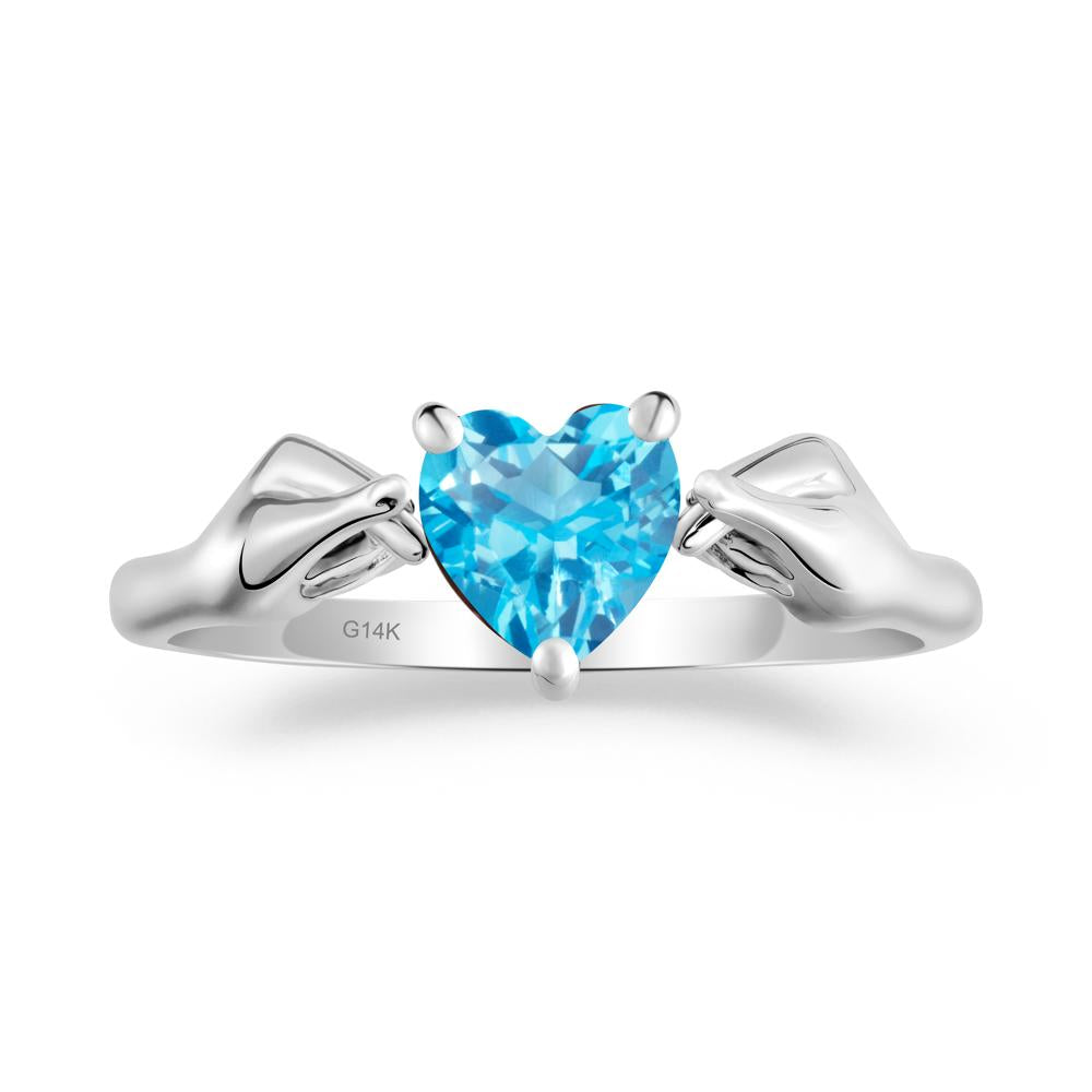 Heart Shaped Swiss Blue Topaz Ring with Finger Heart - LUO Jewelry #metal_14k white gold