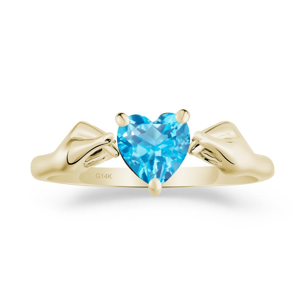 Heart Shaped Swiss Blue Topaz Ring with Finger Heart - LUO Jewelry #metal_14k yellow gold
