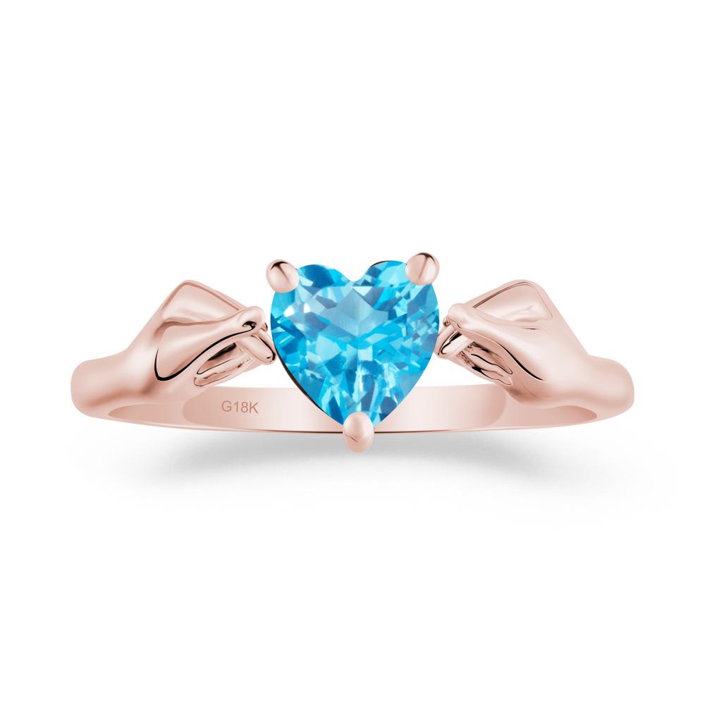 Heart Shaped Swiss Blue Topaz Ring with Finger Heart - LUO Jewelry #metal_18k rose gold