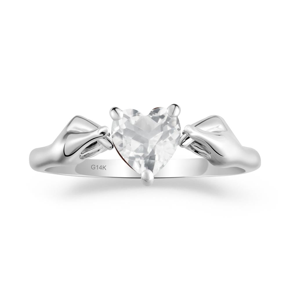 Heart Shaped White Topaz Ring with Finger Heart - LUO Jewelry #metal_14k white gold
