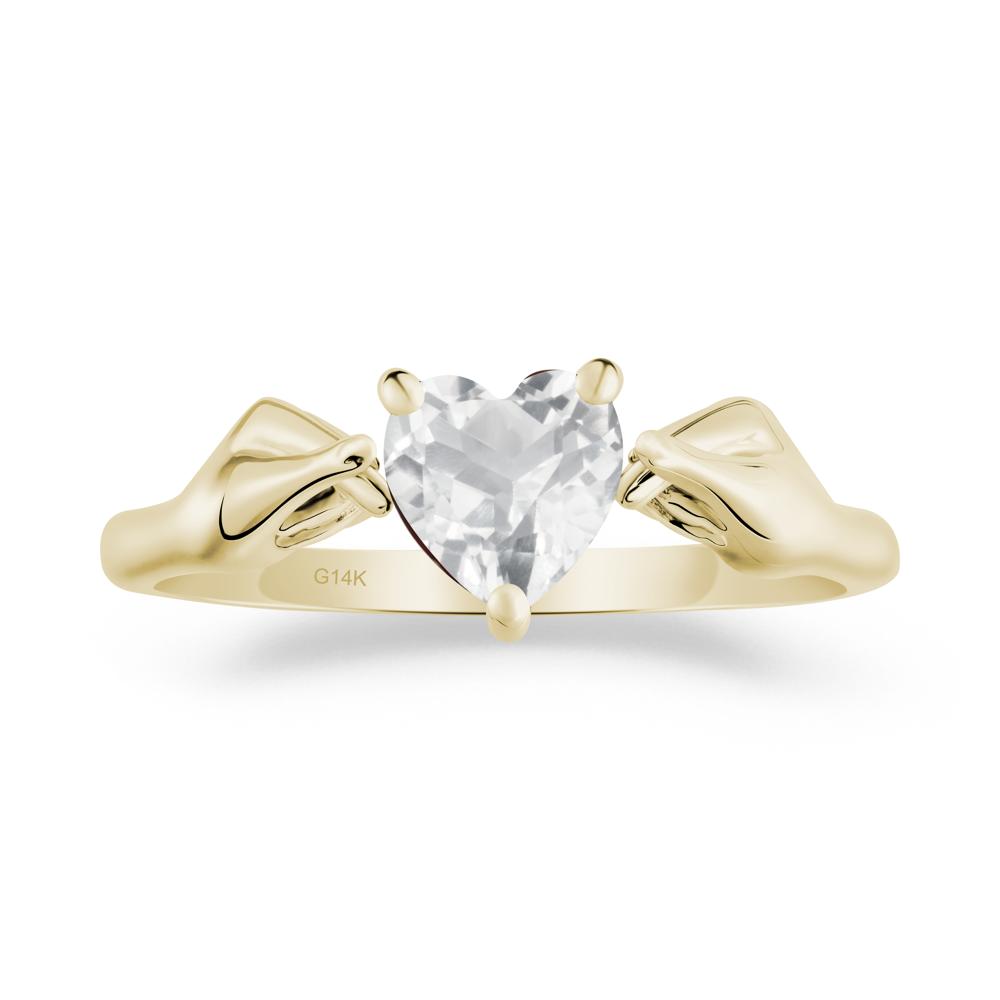 Heart Shaped White Topaz Ring with Finger Heart - LUO Jewelry #metal_14k yellow gold
