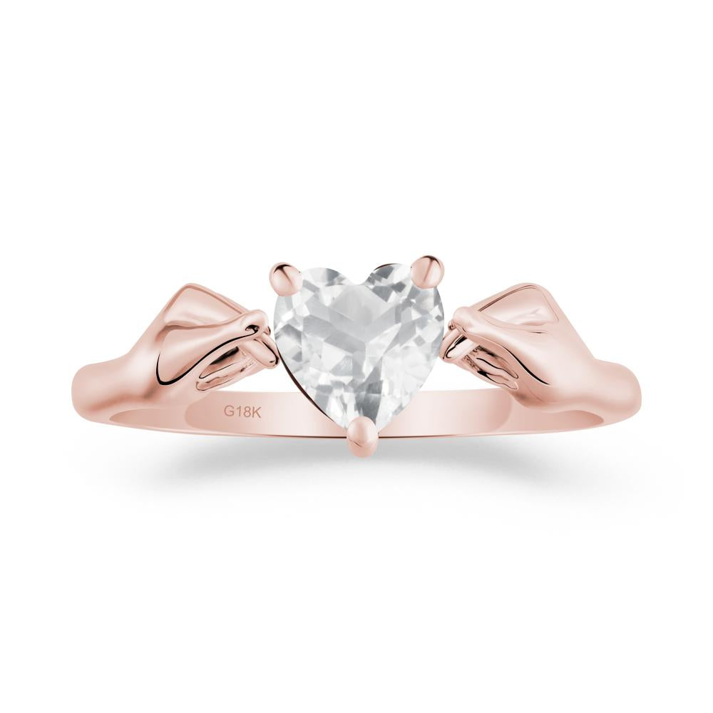 Heart Shaped White Topaz Ring with Finger Heart - LUO Jewelry #metal_18k rose gold