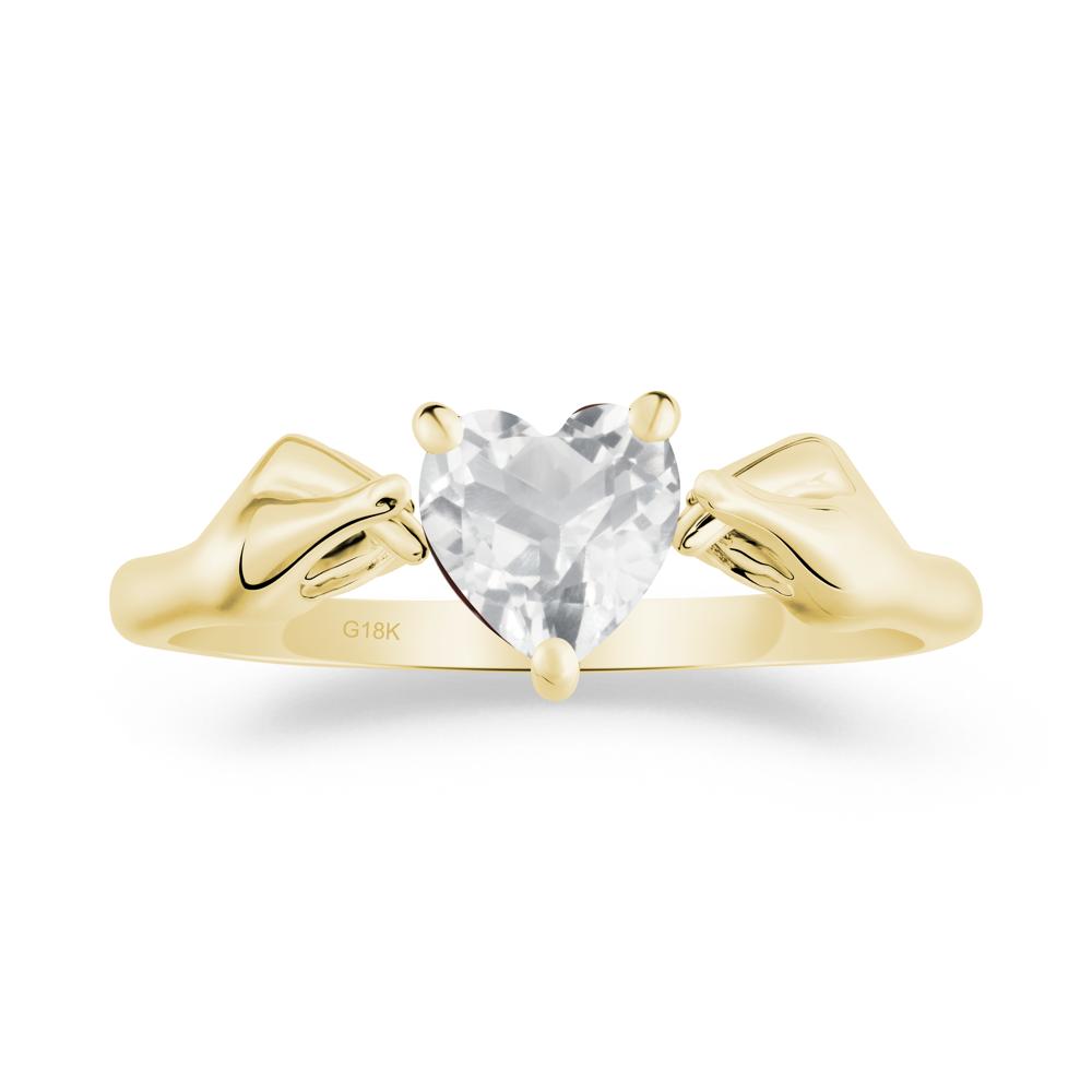 Heart Shaped White Topaz Ring with Finger Heart - LUO Jewelry #metal_18k yellow gold