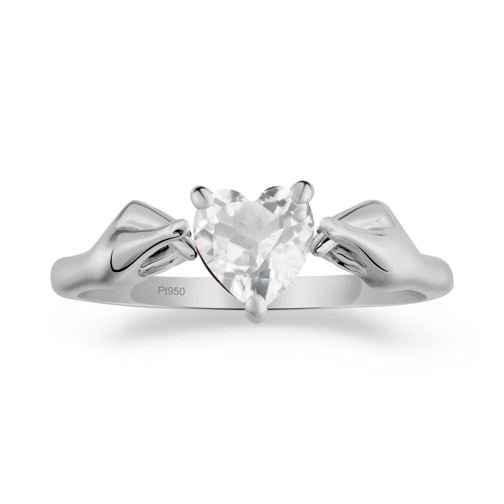 Heart Shaped White Topaz Ring with Finger Heart - LUO Jewelry #metal_platinum