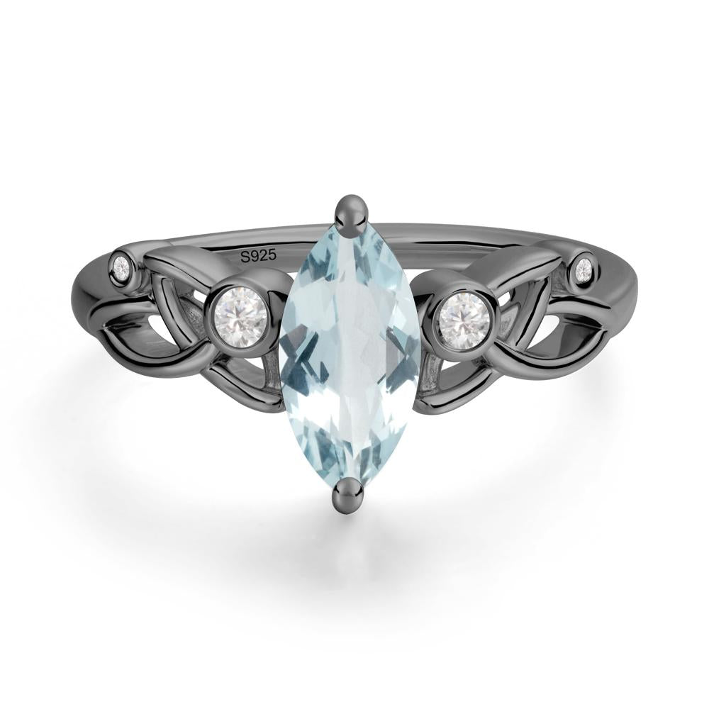 Marquise Cut Aquamarine Celtic Ring - LUO Jewelry #metal_black finish sterling silver