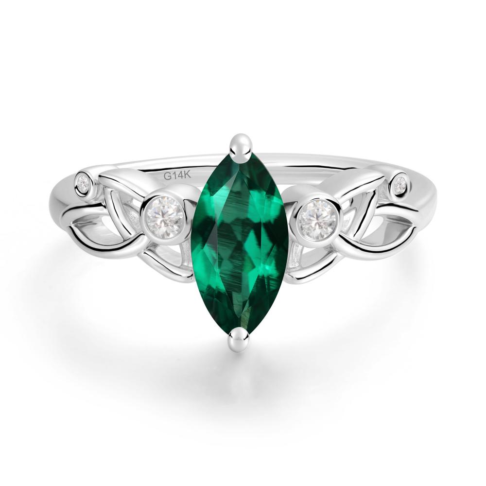 Marquise Cut Emerald Celtic Ring - LUO Jewelry #metal_14k white gold