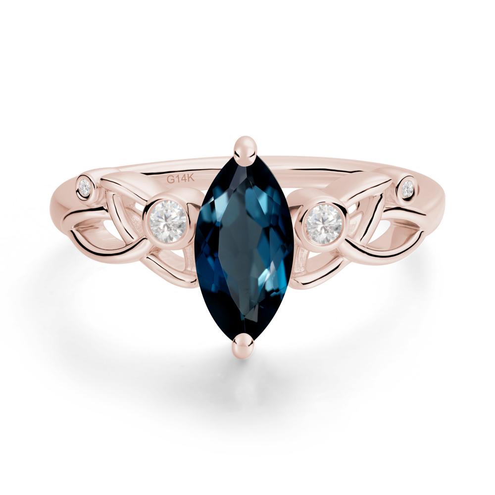 Marquise Cut London Blue Topaz Celtic Ring - LUO Jewelry #metal_14k rose gold