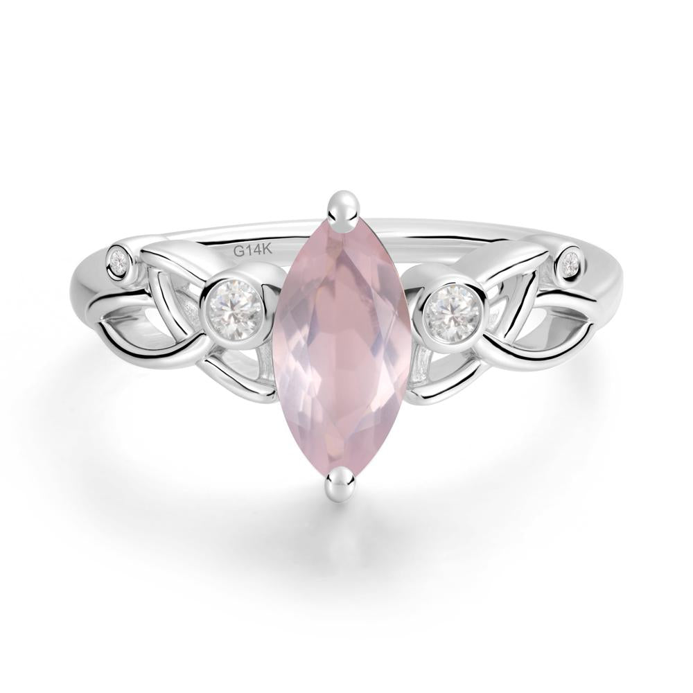 Marquise Cut Rose Quartz Celtic Ring - LUO Jewelry #metal_14k white gold