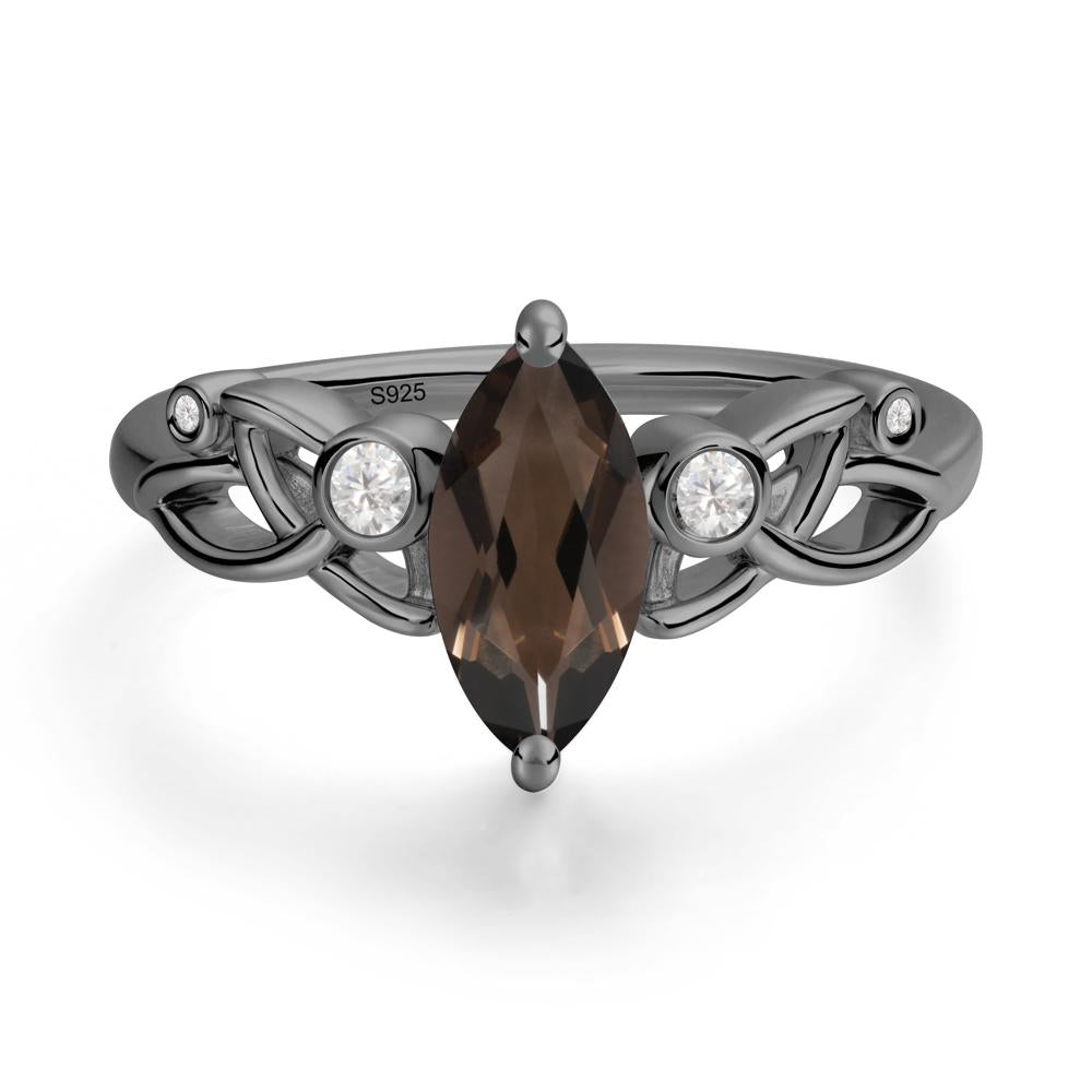 Marquise Cut Smoky Quartz Celtic Ring - LUO Jewelry #metal_black finish sterling silver