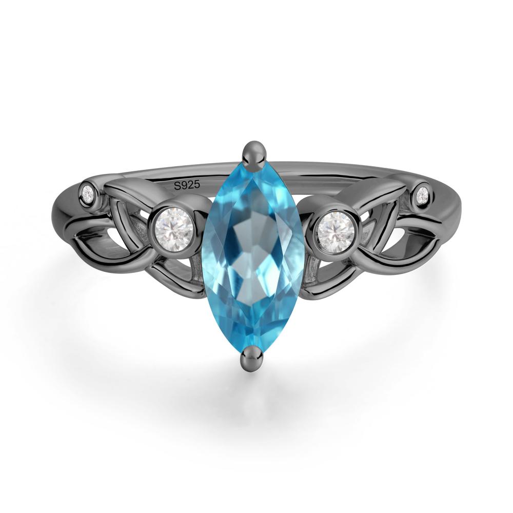 Marquise Cut Swiss Blue Topaz Celtic Ring - LUO Jewelry #metal_black finish sterling silver