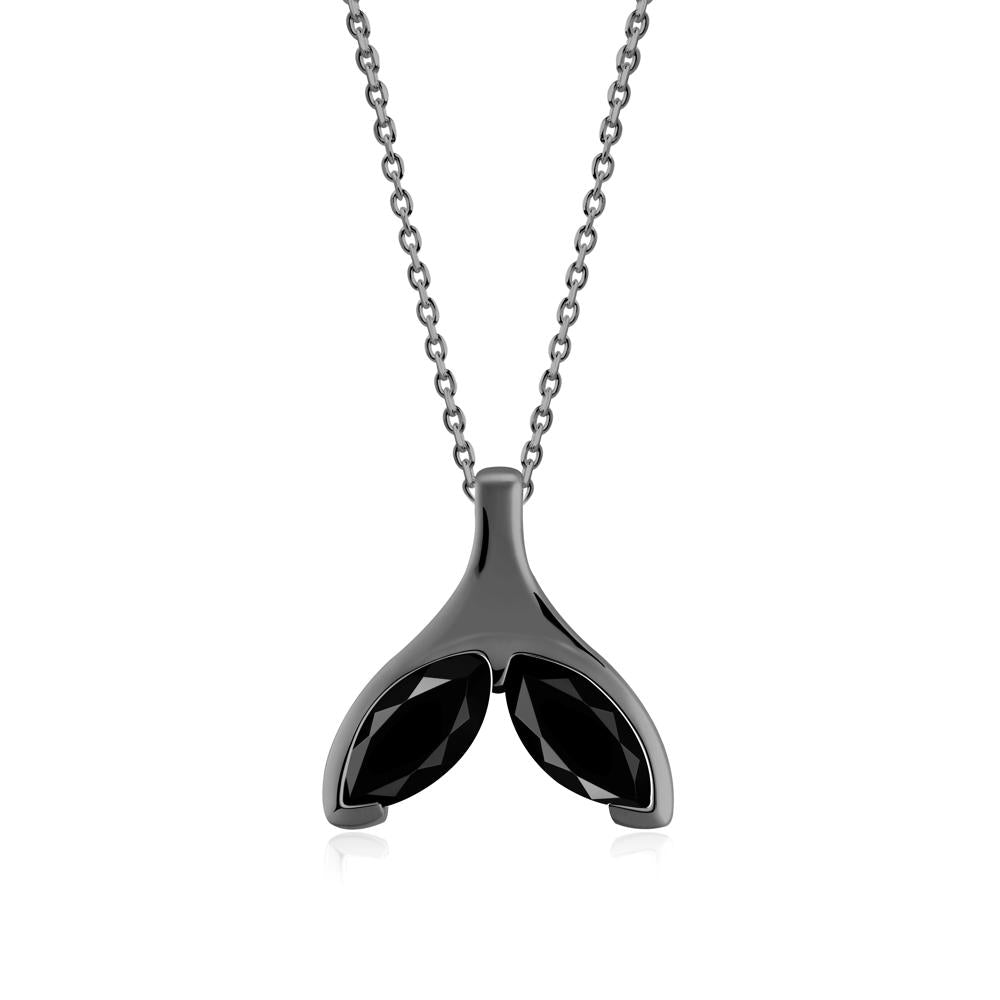 Marquise Twin Black Spinel Leaf Necklace - LUO Jewelry #metal_black finish sterling silver