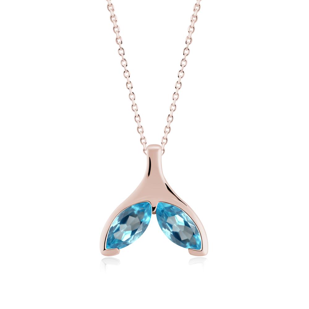 Marquise Twin Swiss Blue Topaz Leaf Necklace - LUO Jewelry #metal_14k rose gold