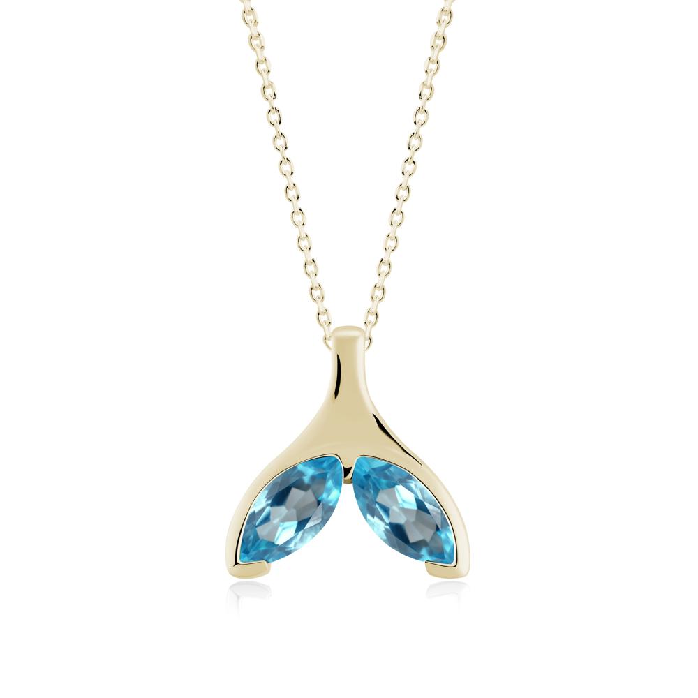 Marquise Twin Swiss Blue Topaz Leaf Necklace - LUO Jewelry #metal_14k yellow gold