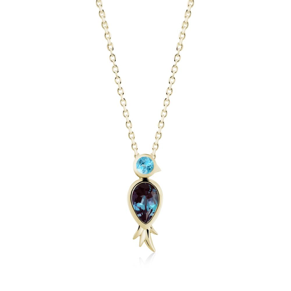 Bird Inspired Teardrop Cut Alexandrite and Swiss Blue Topaz Necklace - LUO Jewelry #metal_14k yellow gold