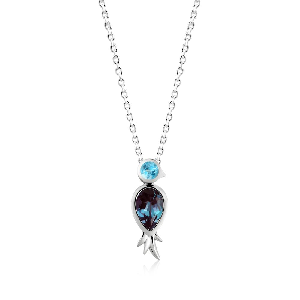 Bird Inspired Teardrop Cut Alexandrite and Swiss Blue Topaz Necklace - LUO Jewelry #metal_18k white gold