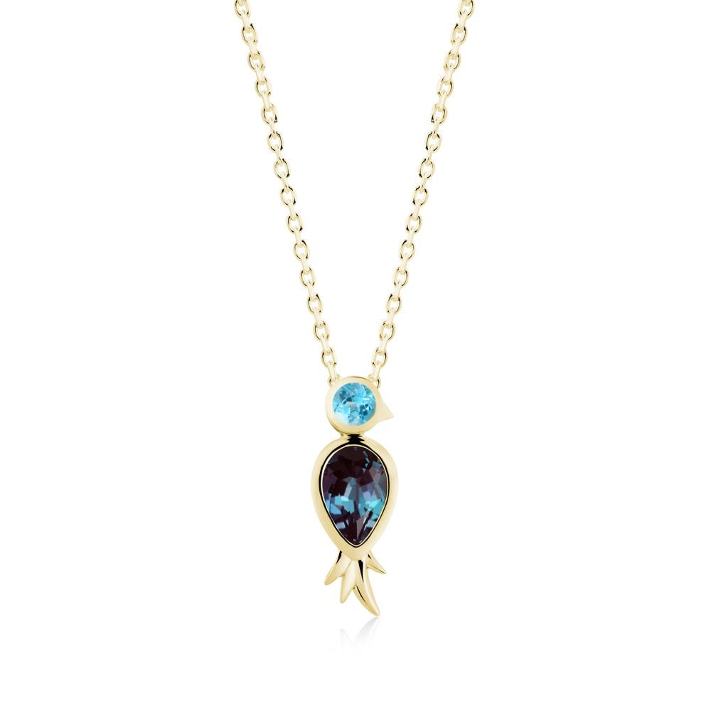 Bird Inspired Teardrop Cut Alexandrite and Swiss Blue Topaz Necklace - LUO Jewelry #metal_18k yellow gold