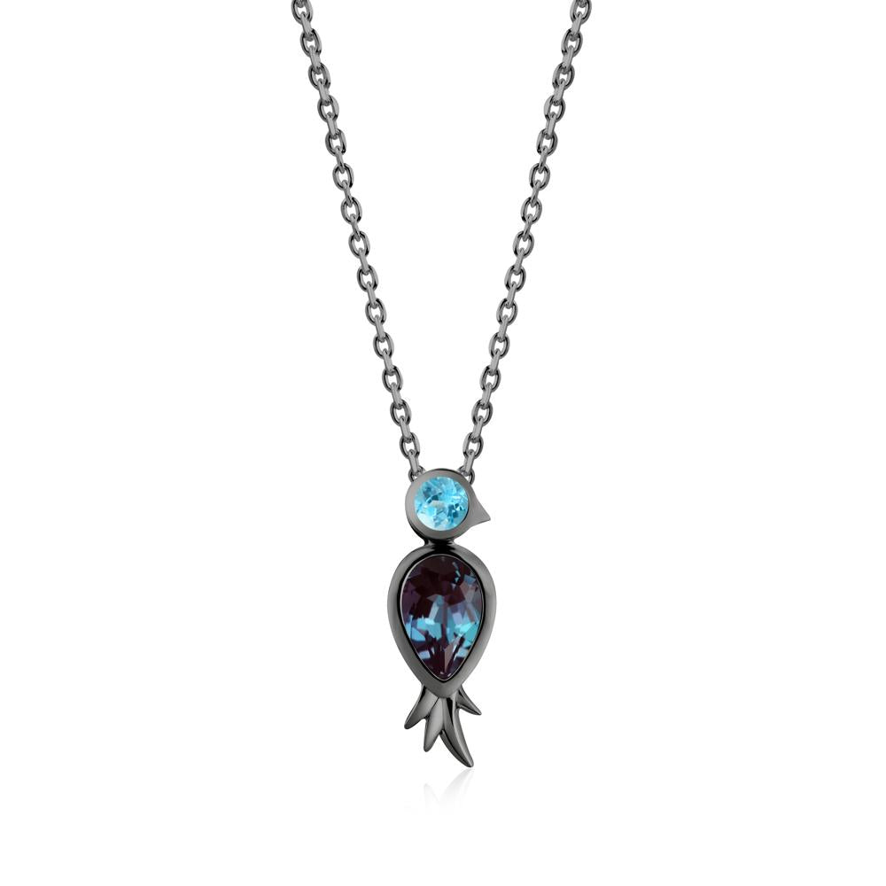 Bird Inspired Teardrop Cut Alexandrite and Swiss Blue Topaz Necklace - LUO Jewelry #metal_black finish sterling silver