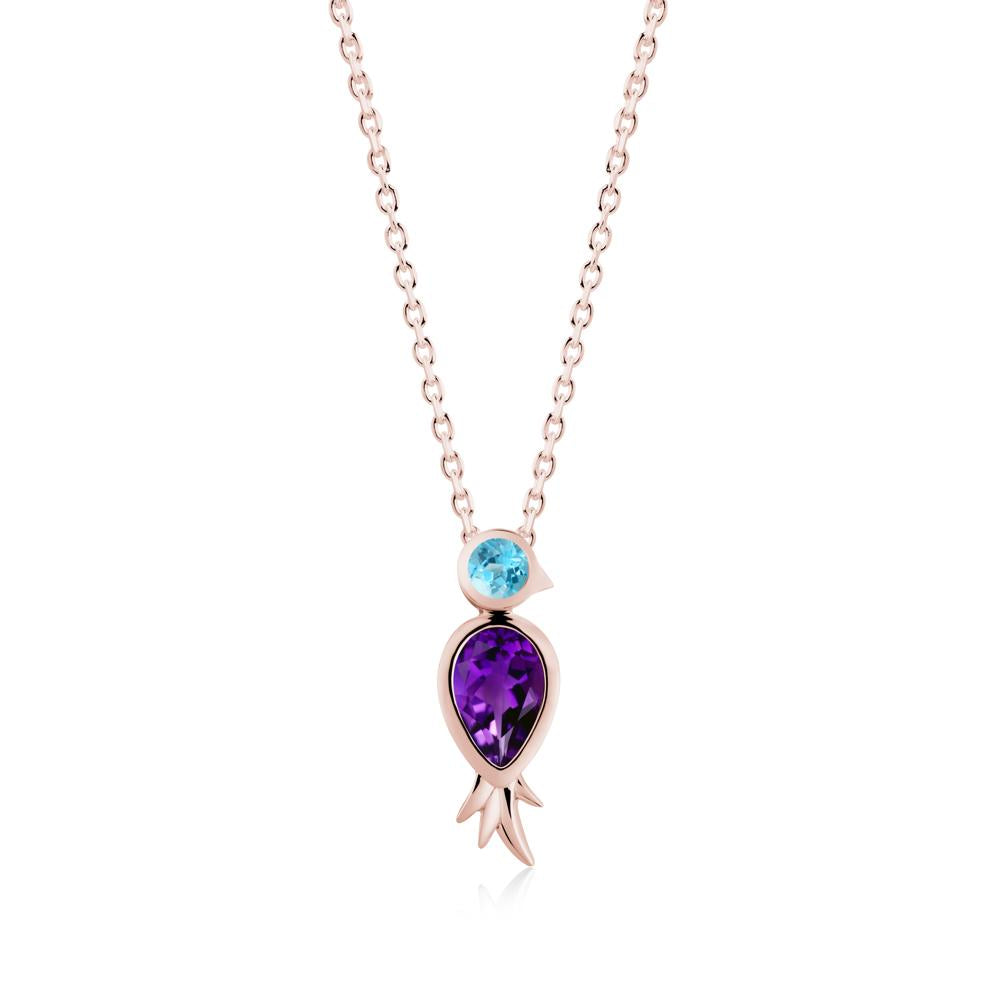 Pear Shaped Amethyst and Swiss Blue Topaz Bird Pendant Neckalce - LUO Jewelry #metal_18k rose gold
