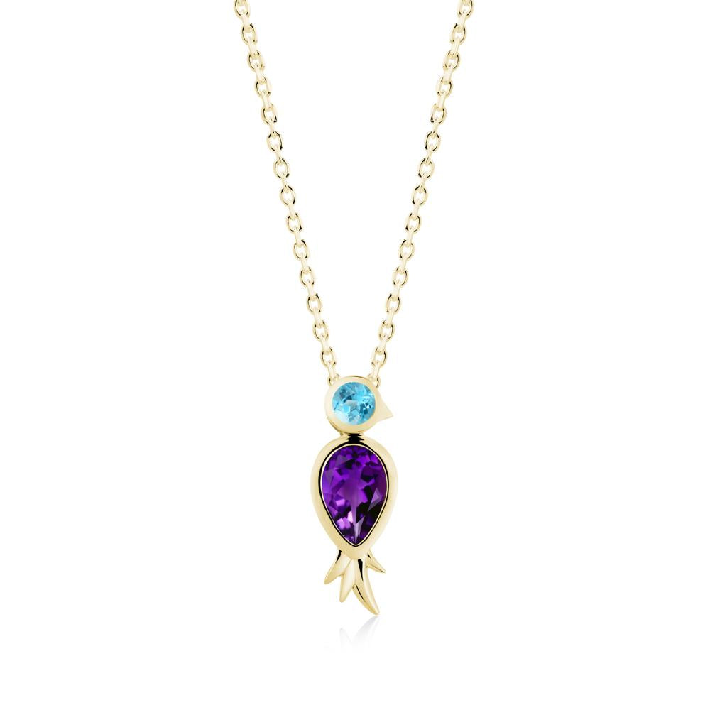 Pear Shaped Amethyst and Swiss Blue Topaz Bird Pendant Neckalce - LUO Jewelry #metal_18k yellow gold
