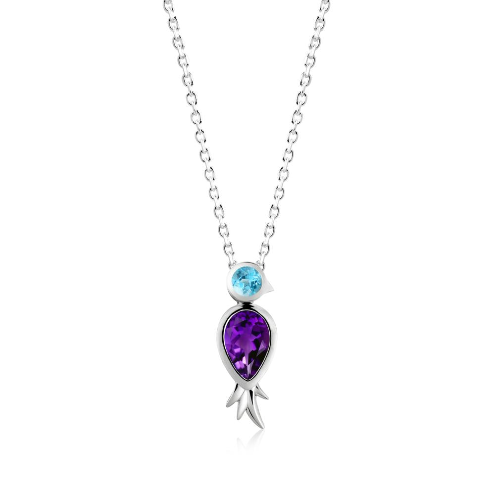 Pear Shaped Amethyst and Swiss Blue Topaz Bird Pendant Neckalce - LUO Jewelry #metal_sterling silver