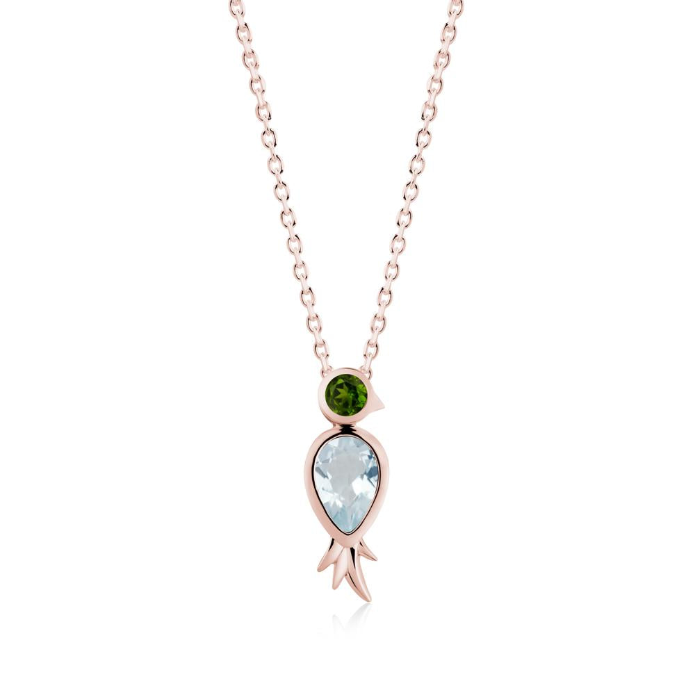 Bird Inspired Teardrop Cut Aquamarine and Diopside Necklace - LUO Jewelry #metal_18k rose gold