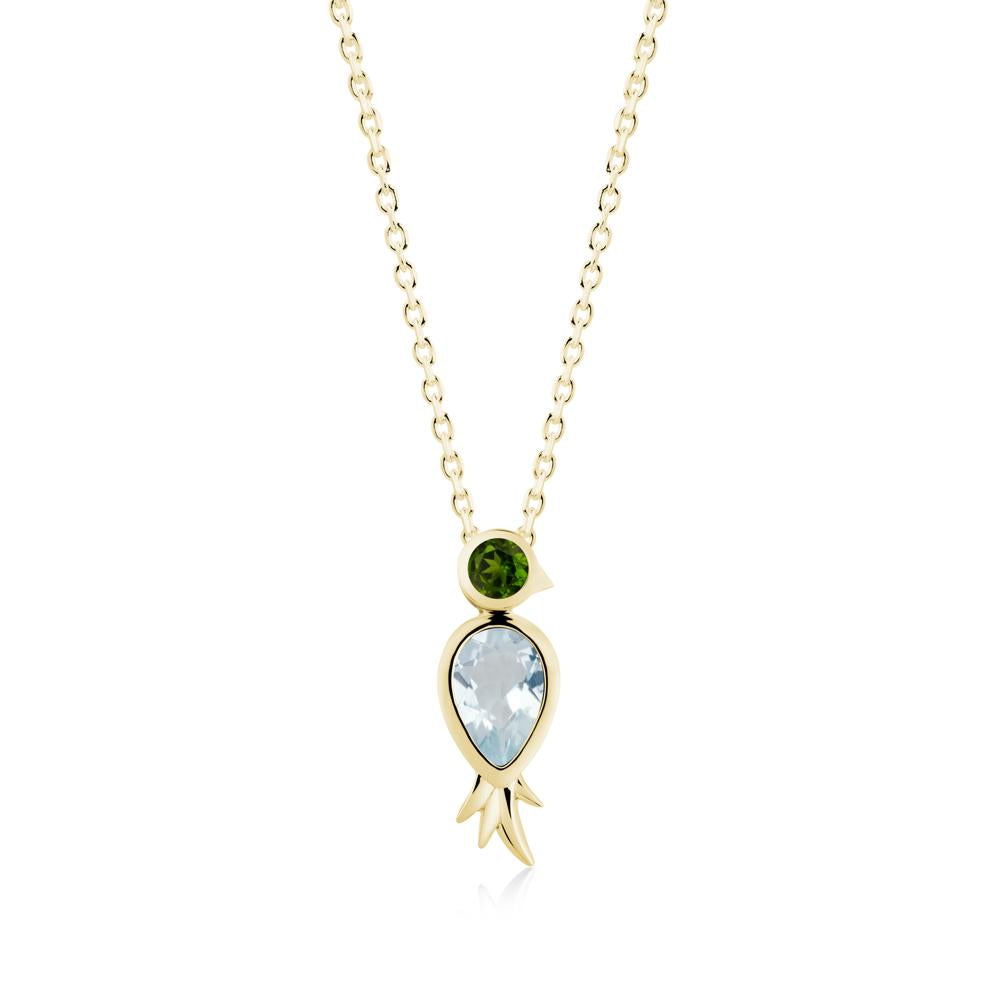 Bird Inspired Teardrop Cut Aquamarine and Diopside Necklace - LUO Jewelry #metal_18k yellow gold