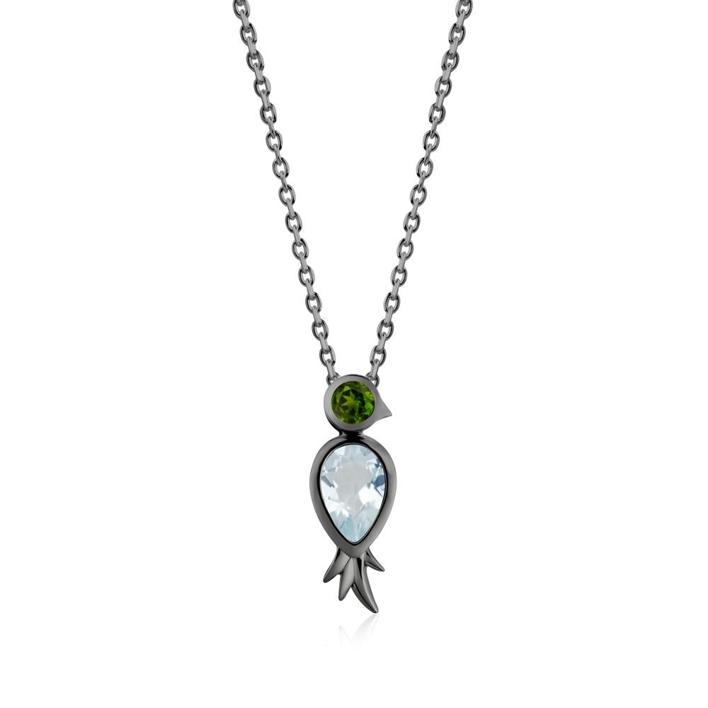 Bird Inspired Teardrop Cut Aquamarine and Diopside Necklace - LUO Jewelry #metal_black finish sterling silver